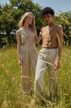 Бежевые брюки с высокой талией Trendyol, бежевый