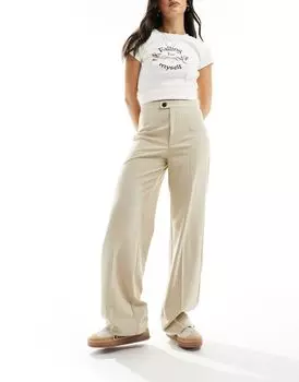 Бежевые брюки строгого кроя с завышенной талией Pull&Bear