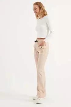 Бежевые брюки свободного кроя на резинке Herita, бежевый