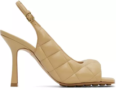 Бежевые дутые босоножки на каблуке Bottega Veneta