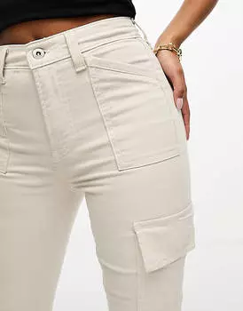 Бежевые джинсы карго скинни с высокой посадкой River Island Petite