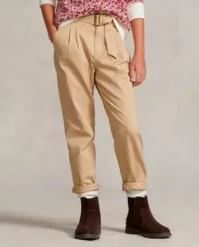 Бежевые хлопковые брюки для девочки Polo Ralph Lauren, бежевый
