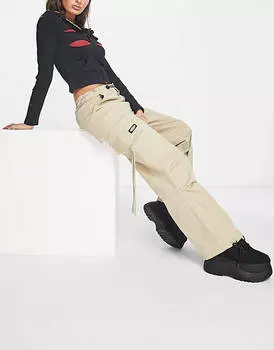 Бежевые хлопковые брюки карго с низкой посадкой Minga London