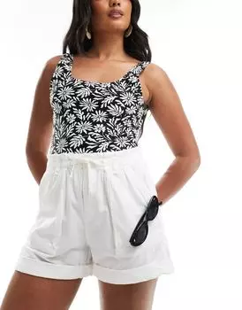 Бежевые хлопковые шорты Pull&Bear с талией в виде бумажного пакета