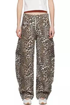 Бежевые и коричневые брюки для отдыха из плотного флиса GANNI