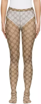 Бежевые и коричневые колготки с узором GG Gucci