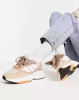 Бежевые кроссовки adidas Originals Retropy F90 с оранжевыми деталями