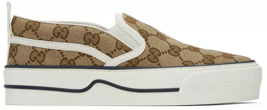Бежевые кроссовки без шнурков 'Gucci Tennis 1977'