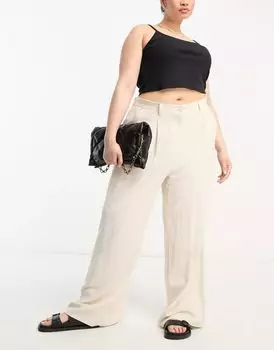 Бежевые льняные брюки ASOS Curve Dad