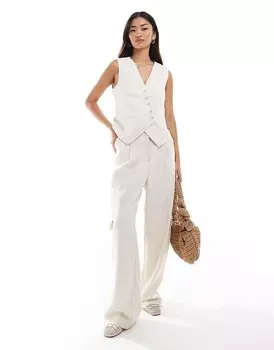 Бежевые льняные брюки карго сшитого на ощупь Vero Moda