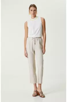 Бежевые льняные брюки со сборками на талии Network, бежевый