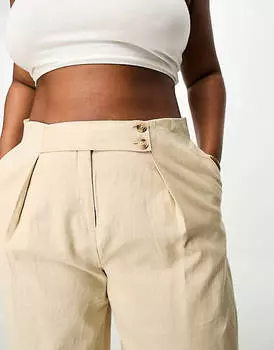 Бежевые льняные широкие брюки с пуговицами Vila Curve