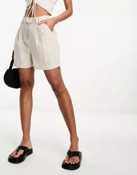 Бежевые льняные шорты с завышенной талией и поясом & Other Stories