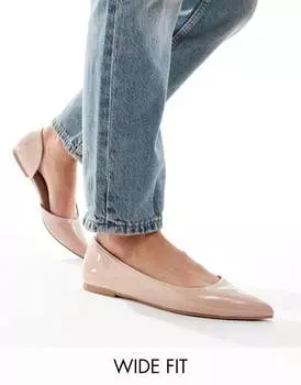 Бежевые лакированные балетки с острым носком ASOS DESIGN Wide Fit Virtue d'orsay