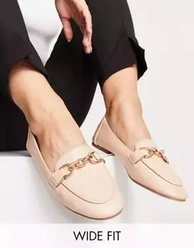 Бежевые лоферы London Rebel Wide Fit с металлической уздечкой