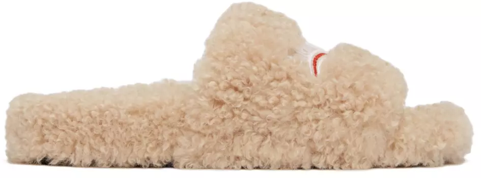 Бежевые меховые шлепанцы Balenciaga