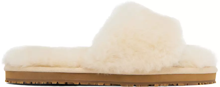 Бежевые меховые шлепанцы Mou