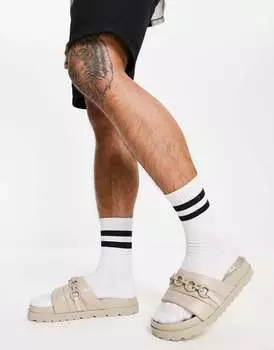 Бежевые нейлоновые шлепанцы с мягкой подкладкой и цепочкой Public Desire