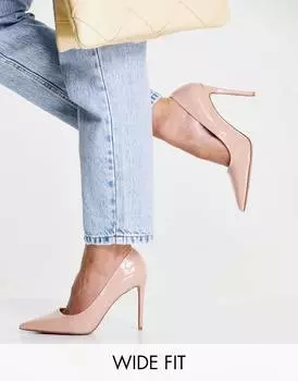 Бежевые остроносые туфли-лодочки на высоком каблуке ASOS DESIGN Wide Fit Penza