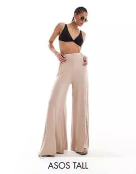 Бежевые пляжные брюки-палаццо из джерси ASOS DESIGN Tall