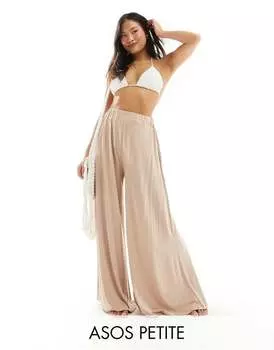 Бежевые пляжные брюки-палаццо из джерси ASOS Petite
