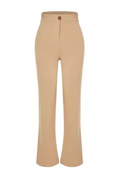 Бежевые прямые тканые брюки прямого кроя Trendyol, бежевый