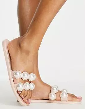 Бежевые сандалии с искусственным жемчугом ASOS DESIGN Foxhill
