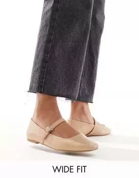 Бежевые широкие балетки Mary Jane широкого кроя ASOS DESIGN Lottie