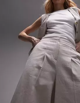 Бежевые широкие брюки со швами Topshop