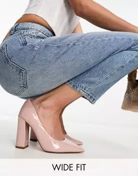 Бежевые широкие туфли на высоком каблуке ASOS DESIGN Walter D'orsay