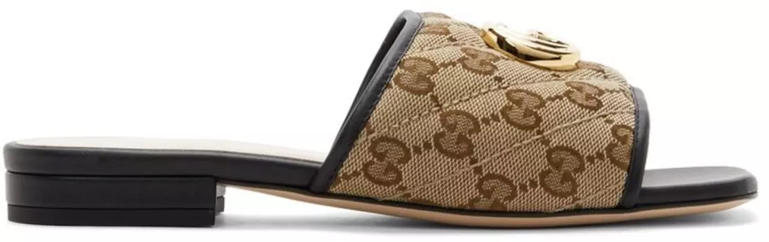 Бежевые шлепанцы из плотной ткани с узором GG Gucci
