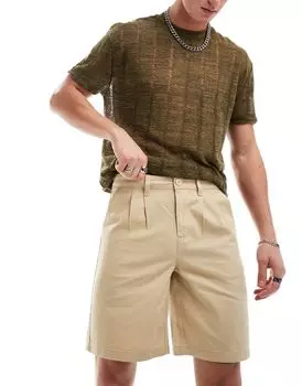Бежевые шорты чинос с двойными складками ASOS DESIGN