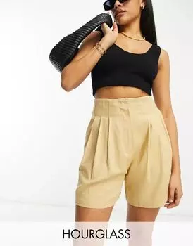 Бежевые шорты со швом на талии из смесового льна ASOS Hourglass