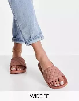 Бежевые стеганые шлепанцы широкого кроя ASOS DESIGN
