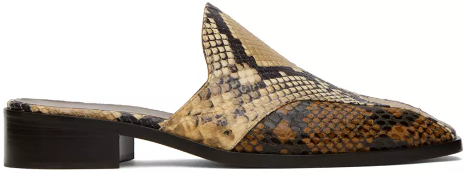 Бежевые темные туфли-мюли со вставками Wales Bonner