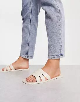 Бежевые тканые сандалии на плоской подошве ASOS DESIGN Wide Fit Fame - BEIGE