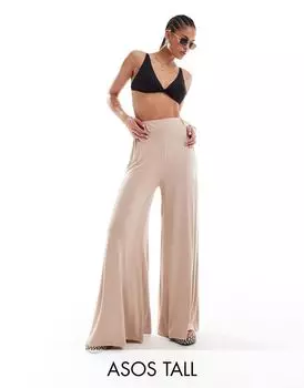 Бежевые трикотажные брюки-палаццо для плавания ASOS DESIGN Tall
