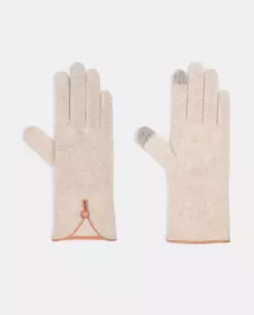 Бежевые трикотажные тактильные перчатки с контрастной окантовкой и пуговицей Santacana