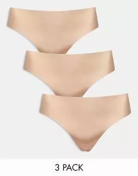 Бежевые трусы-стринги без VPL и кружевом ASOS Curve