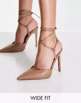 Бежевые туфли ASOS Wide Fit Prize с высоким каблуком и шнуровкой по ногам