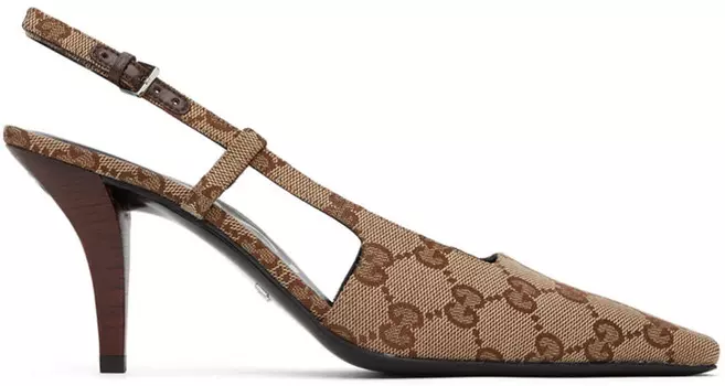 Бежевые туфли на каблуке GG Demi Gucci