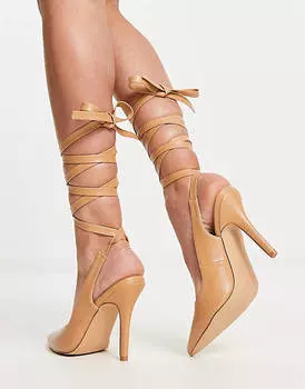 Бежевые туфли на каблуке RAID Wide Fit Ishana с завязкой на щиколотке