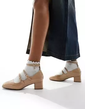 Бежевые туфли на низком каблуке River Island Mary Jane