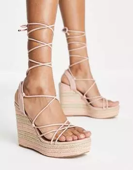 Бежевые туфли на танкетке с завязками ASOS DESIGN Tibby