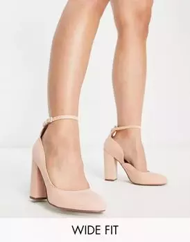 Бежевые туфли на высоком блочном каблуке ASOS Wide Fit Placid