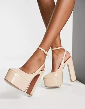 Бежевые туфли на высоком каблуке на платформе ASOS DESIGN Pronto
