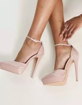 Бежевые туфли под крокодила с острым носком на платформе BEBO Ridha