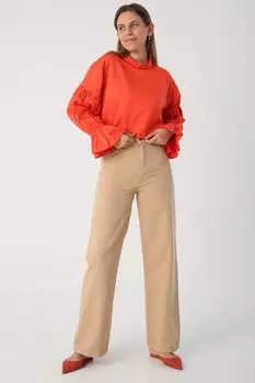 Бежевые удобные широкие брюки из 100 % хлопка ALL DAY