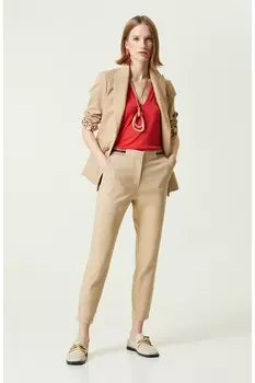 Бежевые узкие брюки с резинкой на талии Network, бежевый