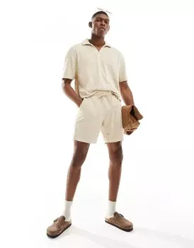 Бежевые узкие махровые шорты с цветочным принтом ASOS DESIGN